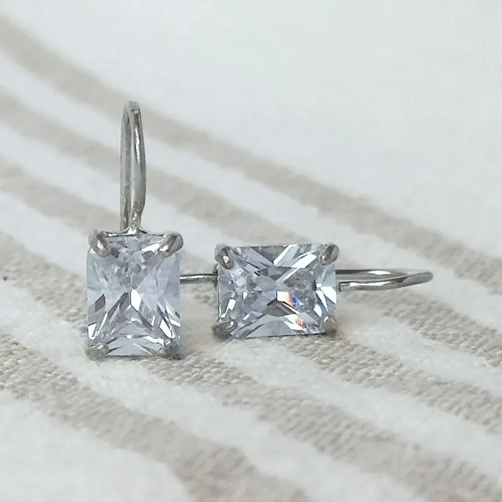 Designer Silpada CZ Earrings Sterling Silver Cubic Zirconia Fish Hook Drop